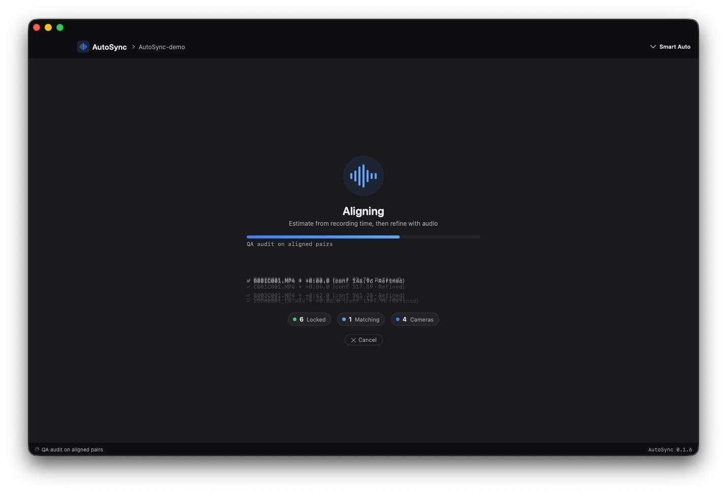 Sync in progress with PHAT phase-correlation refinement running